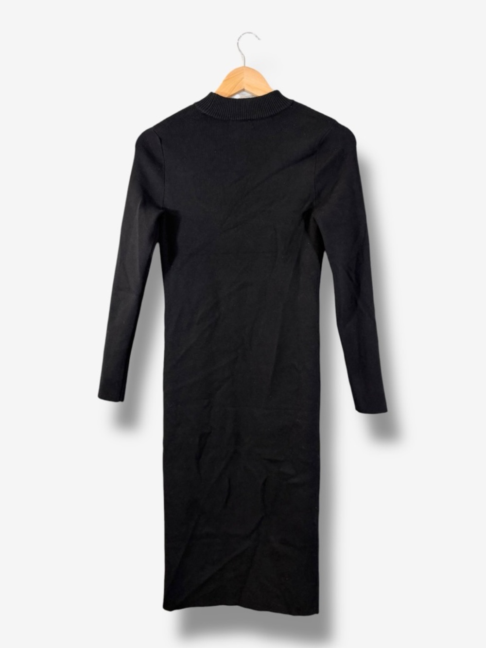 525 America Black Cutout Midi Dress Size S Mock Neck Ribbed Knit Minimalist - Picture 9 of 10